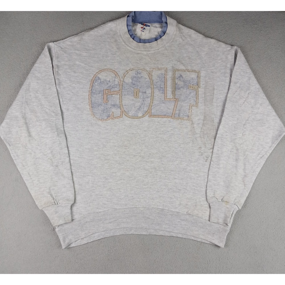 Jerzees Golf Sweatshirt Mens XL Graphic Embroidered Pullover Heather Gray 90s